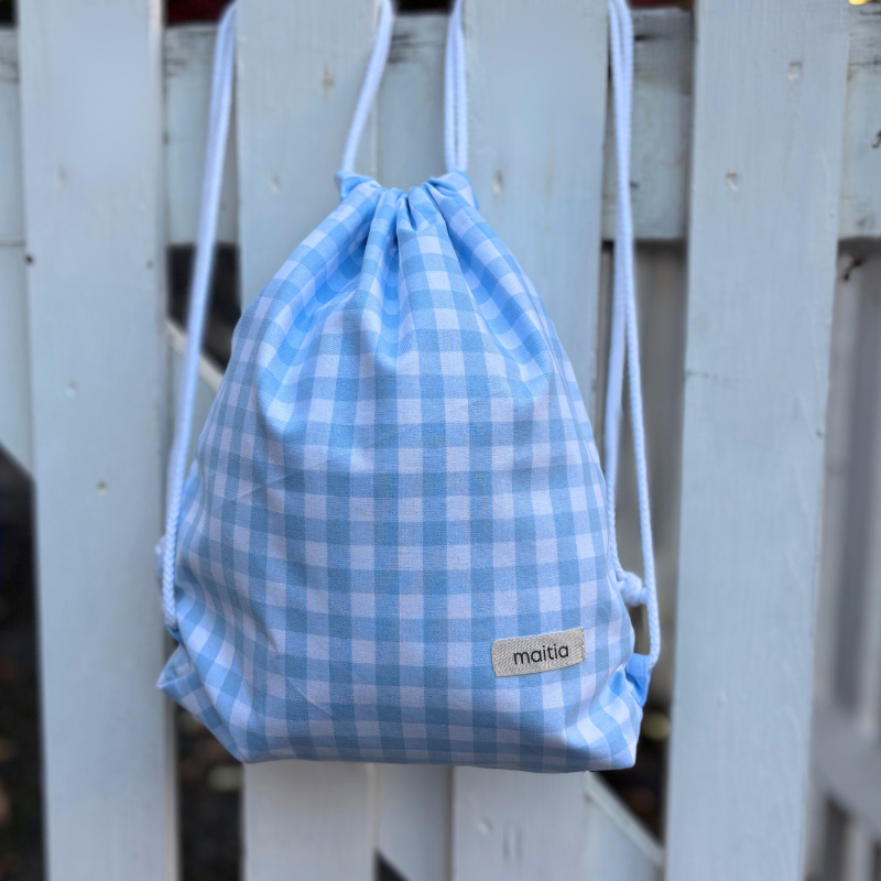 Mochila Saco Vichy Azul Bebé