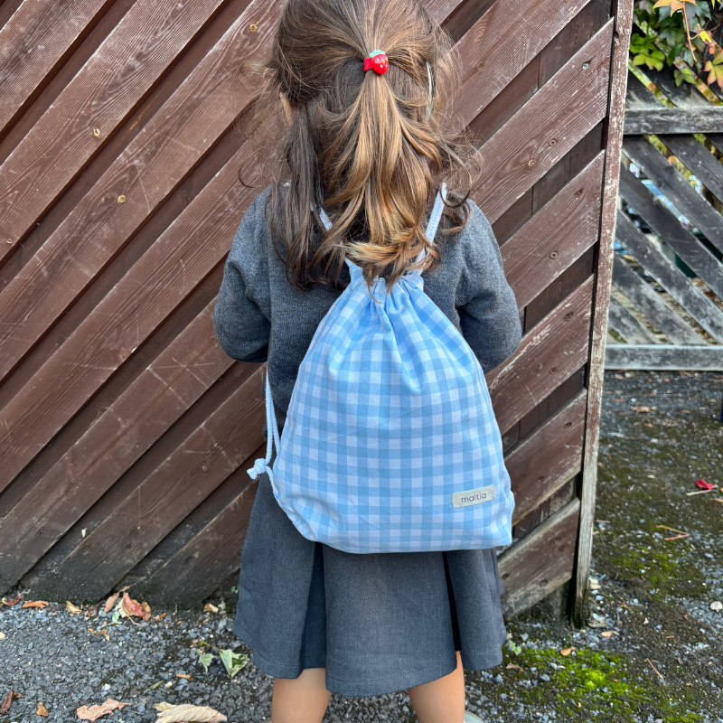Mochila Saco Vichy Azul Bebé